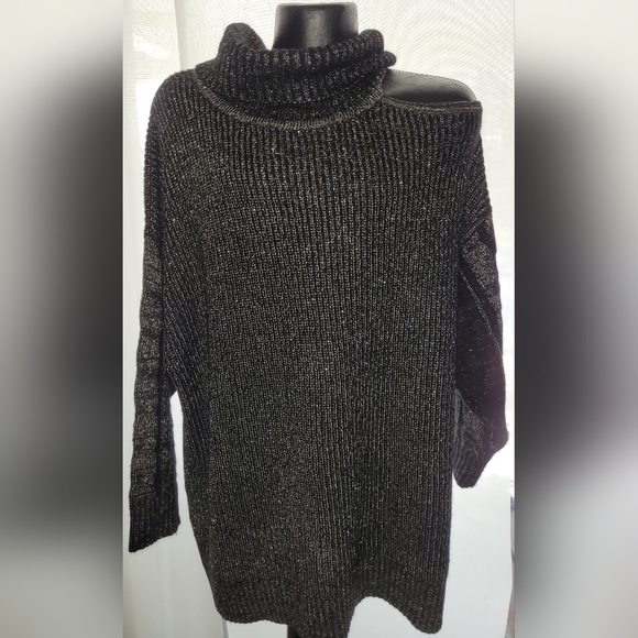torrid Sweaters - Torrid Lurex Cable Pullover Cold Shoulder Turtle Neck Black, Plus Size 4